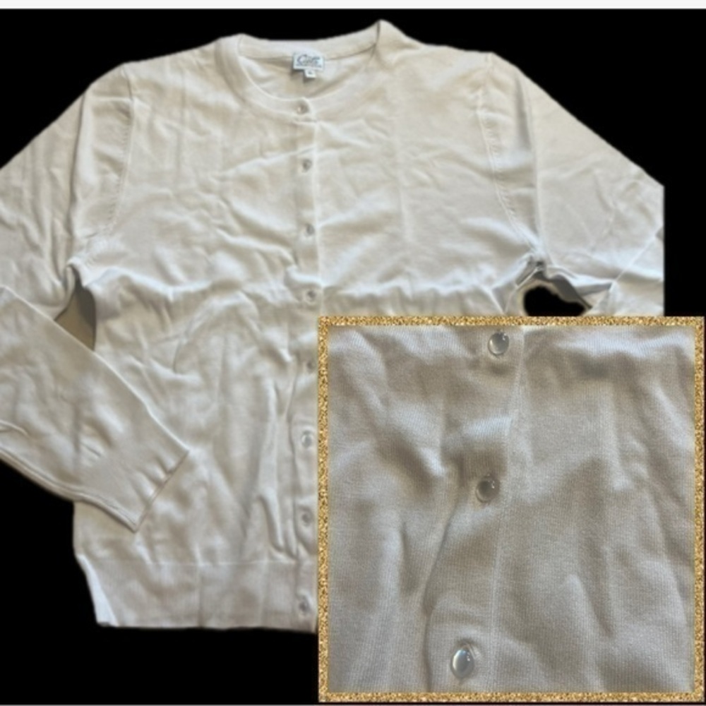 CIELO SHANK BUTTON DOWN CARDIGAN XL PEARL WHITE TOP SHIRT ROUND ROUNDED NECK